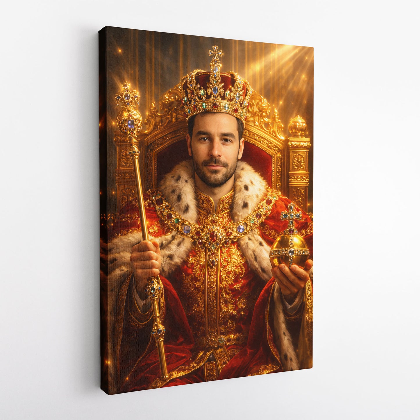 Personalised Cinematic Royal King or Queen Portrait on Canvas – Custom Picture to Royalty, Frame-Wrapped Print