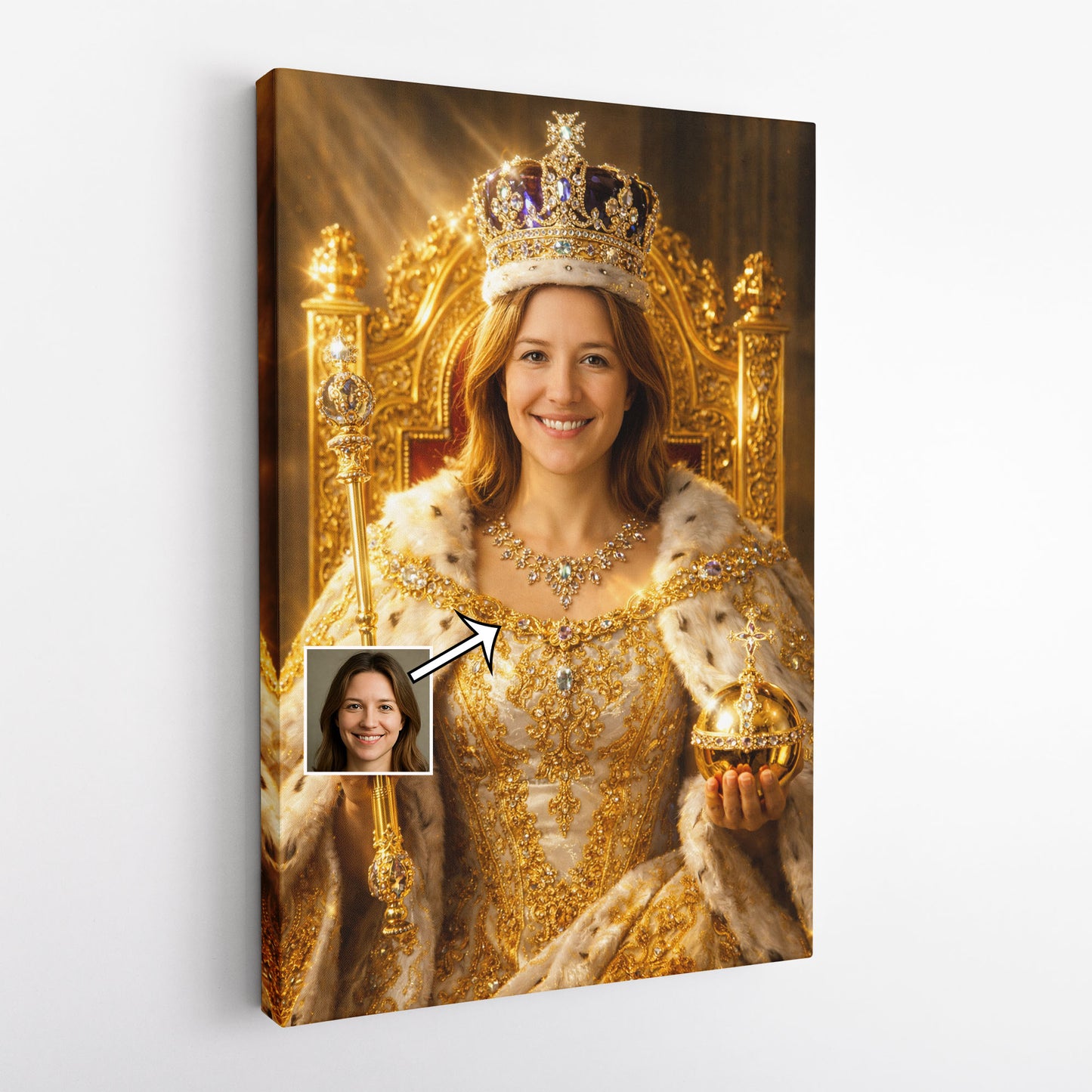 Personalised Cinematic Royal King or Queen Portrait on Canvas – Custom Picture to Royalty, Frame-Wrapped Print