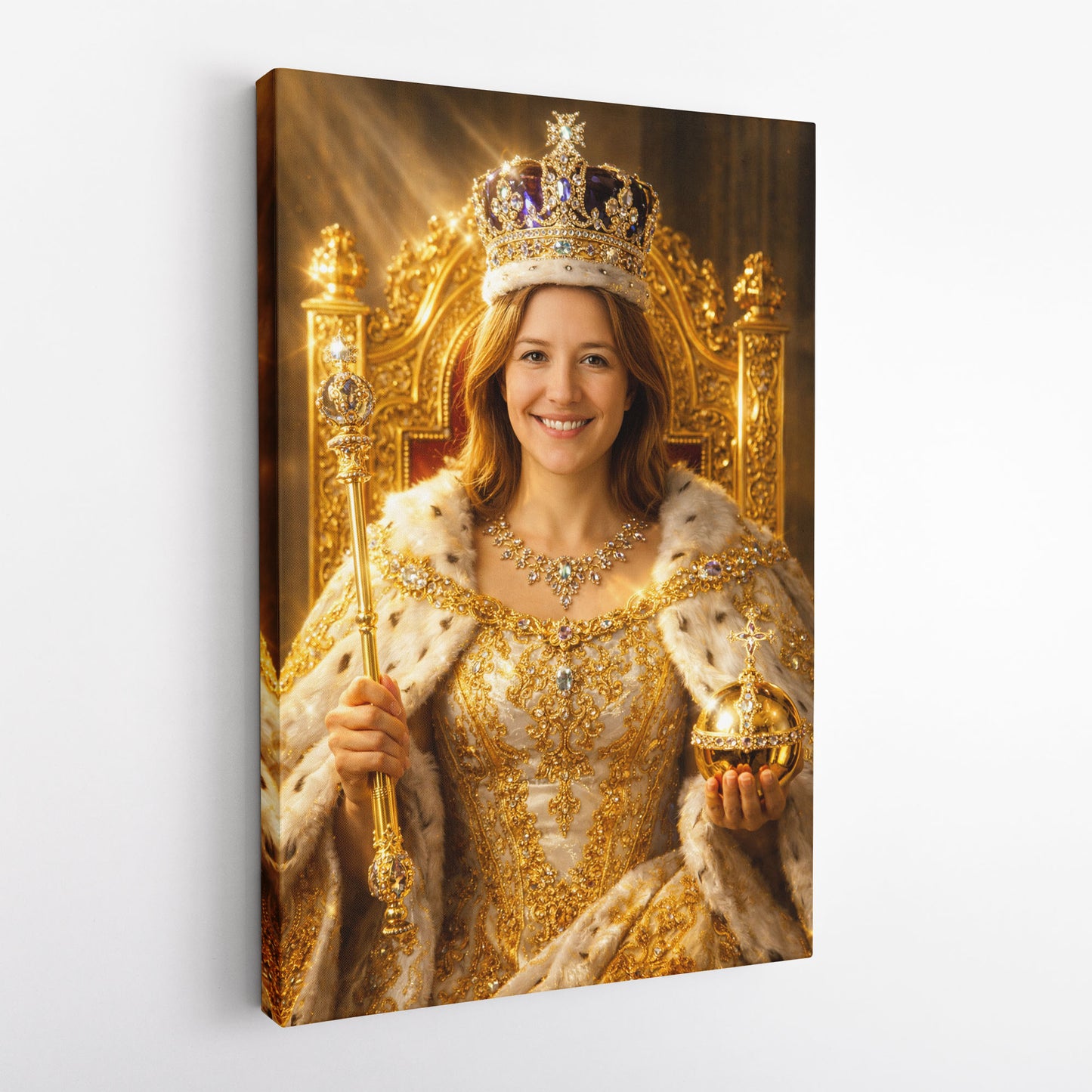 Personalised Cinematic Royal King or Queen Portrait on Canvas – Custom Picture to Royalty, Frame-Wrapped Print