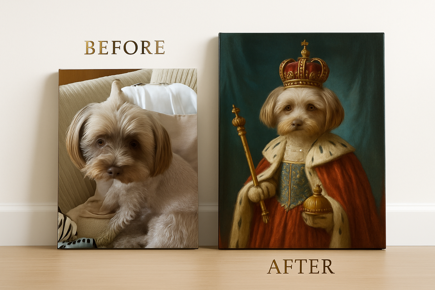 Personalised Royal Dog Cat Pet Portrait from Picture Photo – Custom Canvas