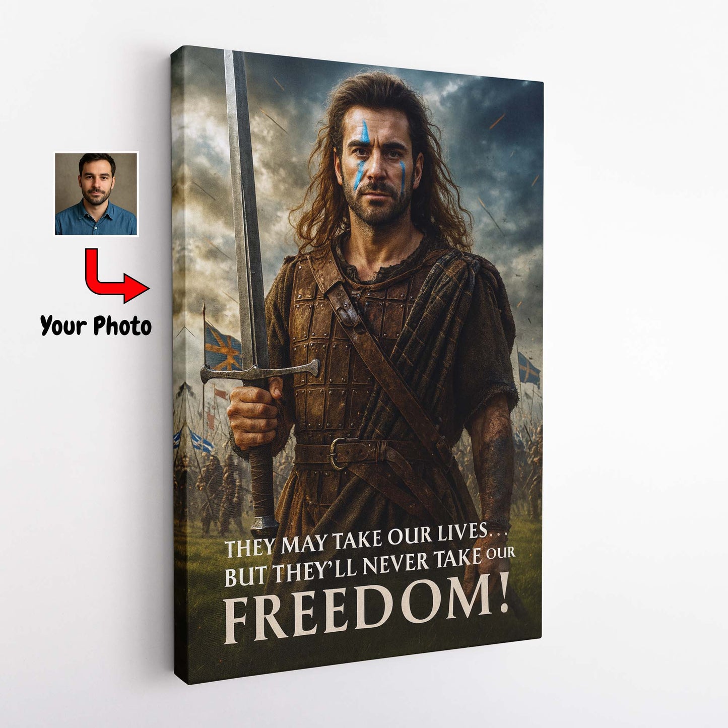 Personalised Your Picture To William Wallace–Inspired Cinematic Canvas Portrait