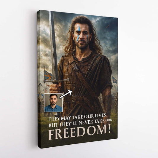 Personalised William Wallace Braveheart inspired cinematic warrior canvas portrait