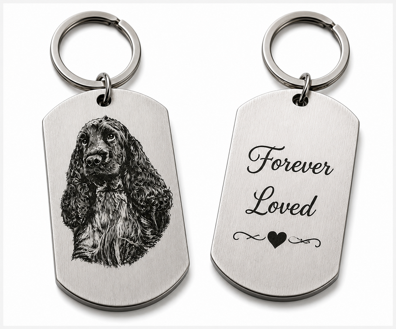 Personalised Engraved Photo Keyring – Custom Pet Portrait Stainless Steel Keyring – Dog Memorial Gift – Cat Photo Keyring – Personalised Pet Keepsake
