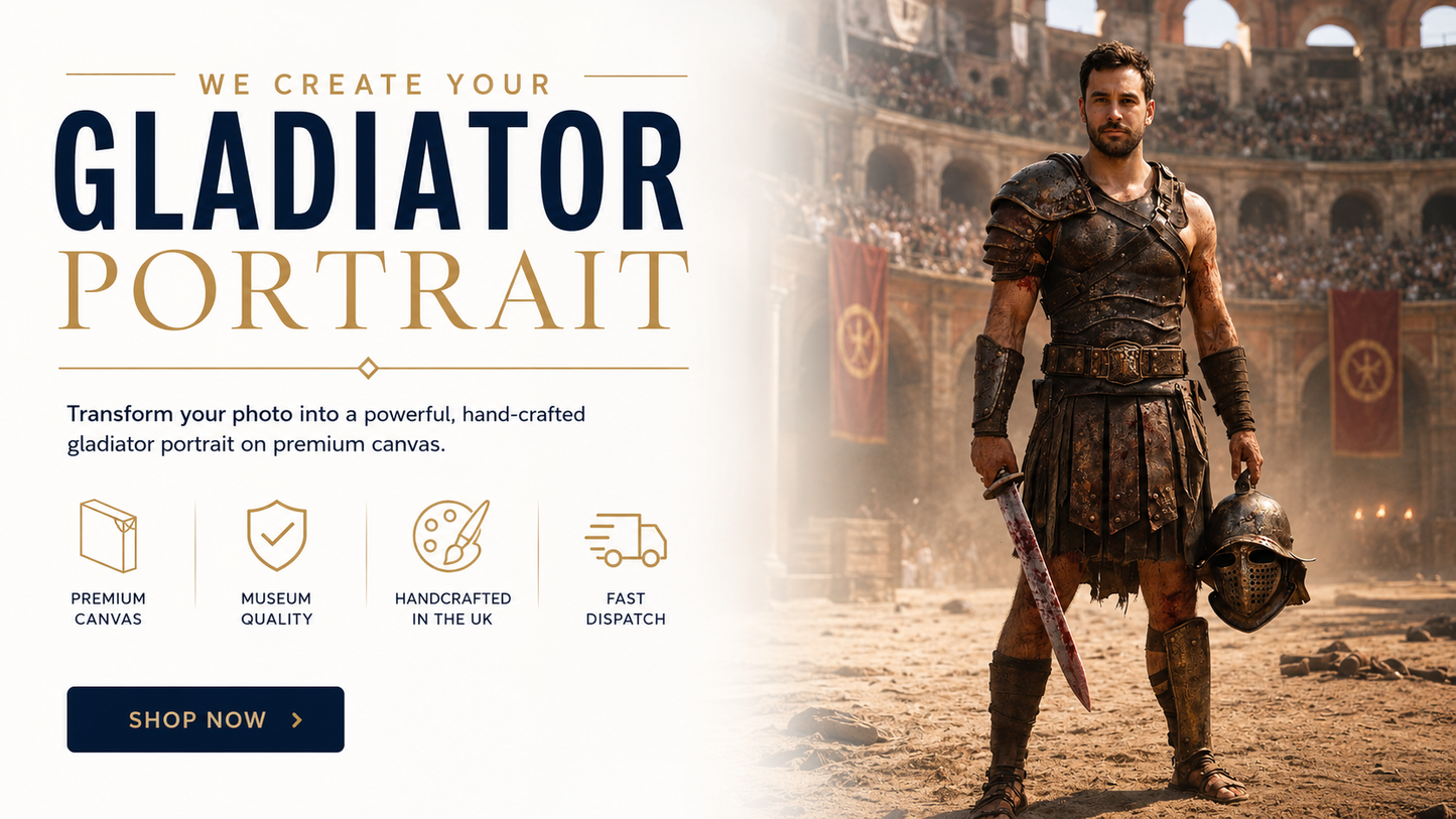 Personalised Roman Gladiator Portrait Canvas – Custom Photo Gladiator Warrior Wall Art