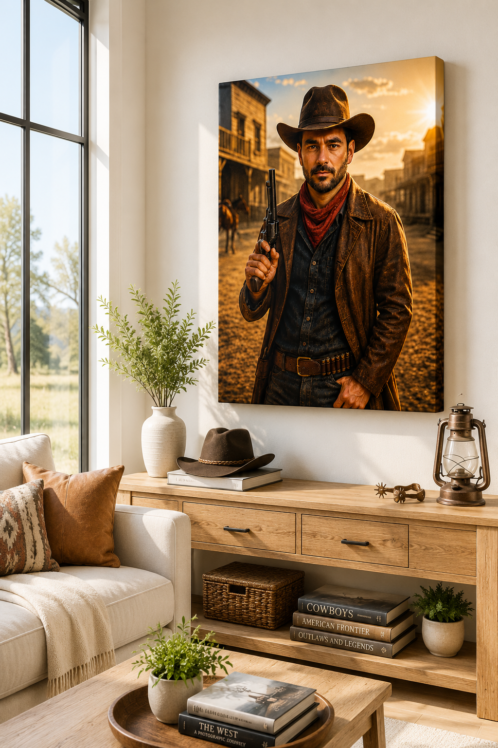 Personalised Cowboy Portrait | Custom Wild West Framed Canvas Art