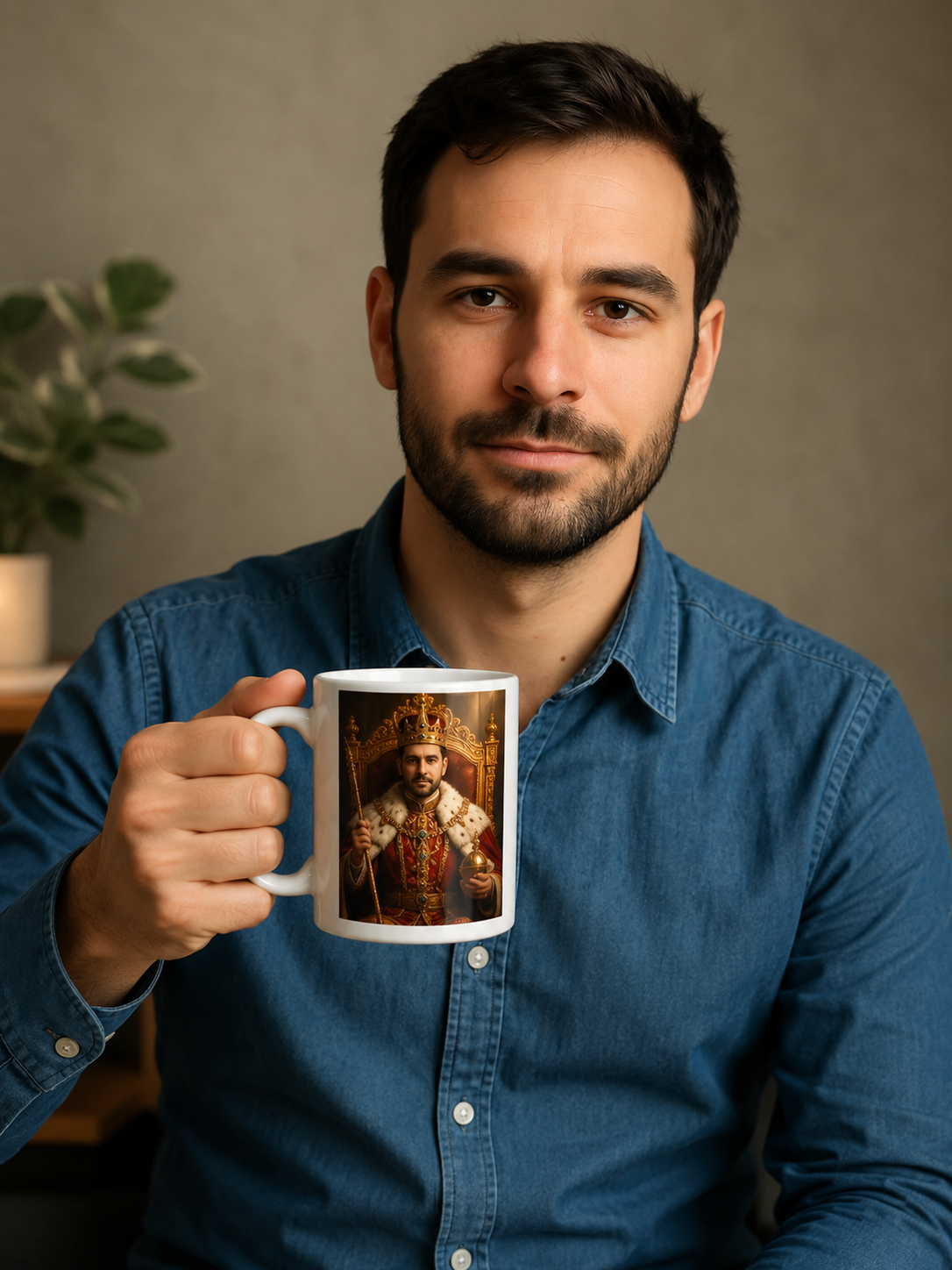 Personalised Royal King Mug | Custom Photo Royal Portrait Mug | 11oz Ceramic Coffee Mug | Unique Birthday Gift for Him | King Crown Cup