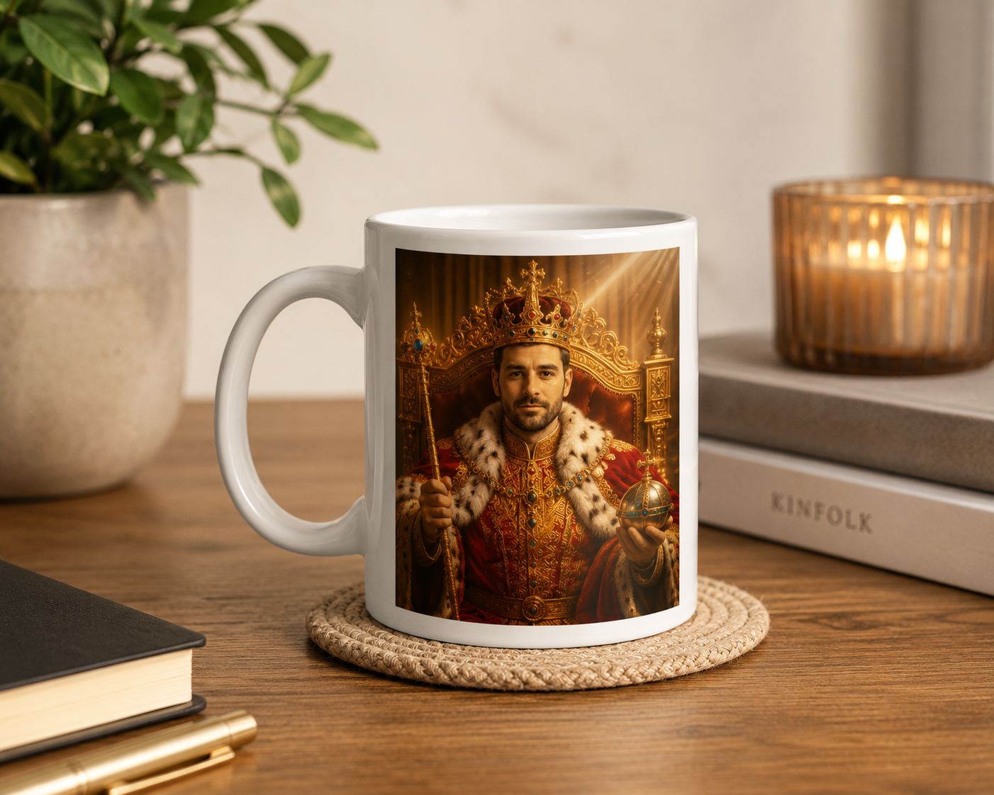 Personalised Royal King Mug | Custom Photo Royal Portrait Mug | 11oz Ceramic Coffee Mug | Unique Birthday Gift for Him | King Crown Cup