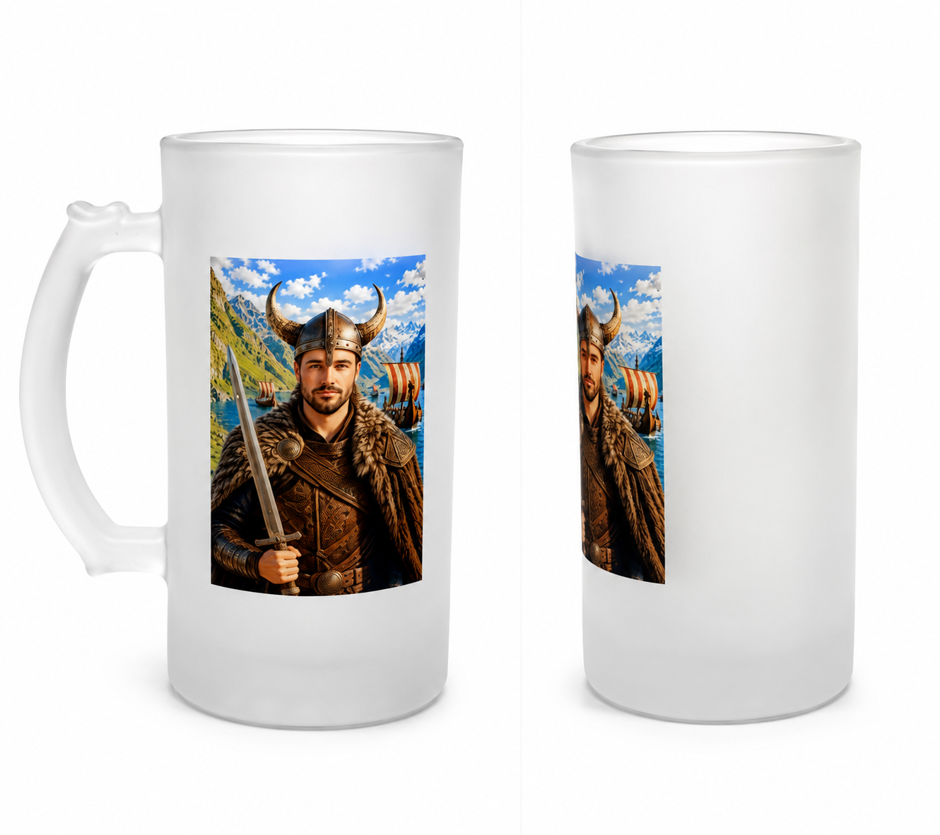 Personalised Viking Frosted Beer Stein | Custom Photo Viking Glass Tankard | Unique Gift for Him