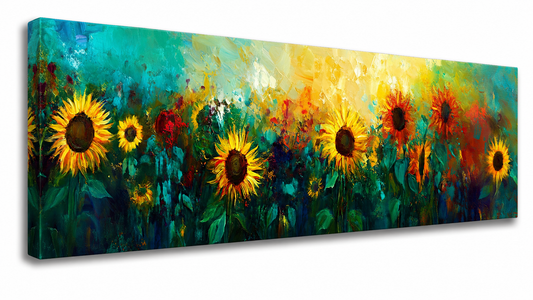 Panoramic Sunflower Canvas Wall Art | Contemporary Floral Landscape Print | Ready to Hang