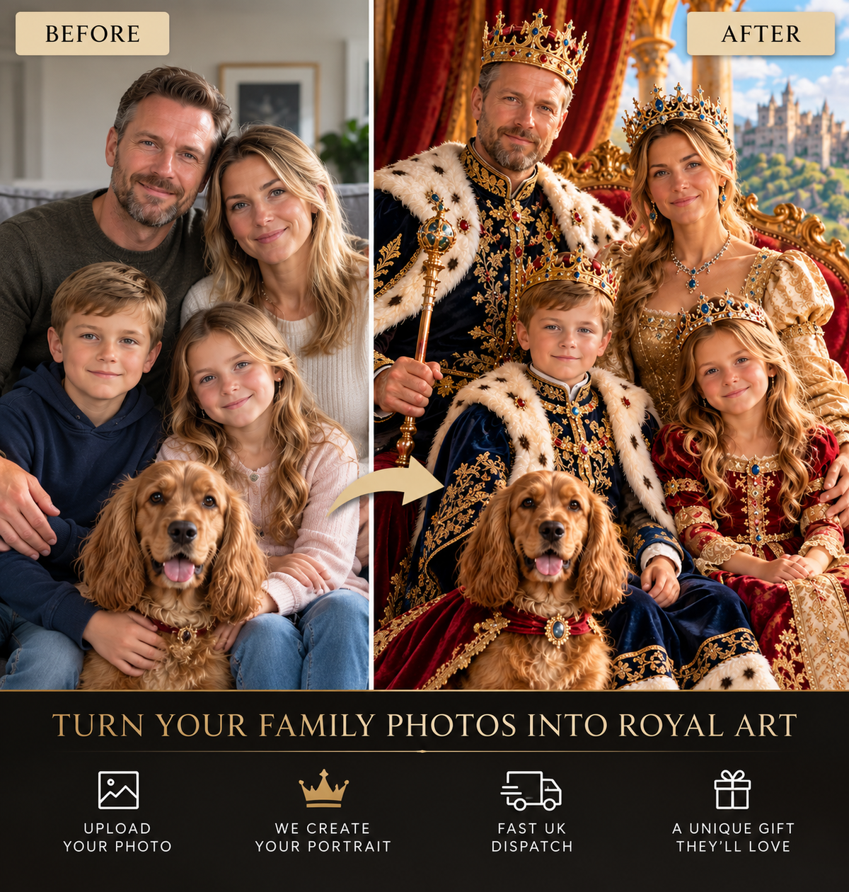 Custom royal family canvas portrait created from customer photographs