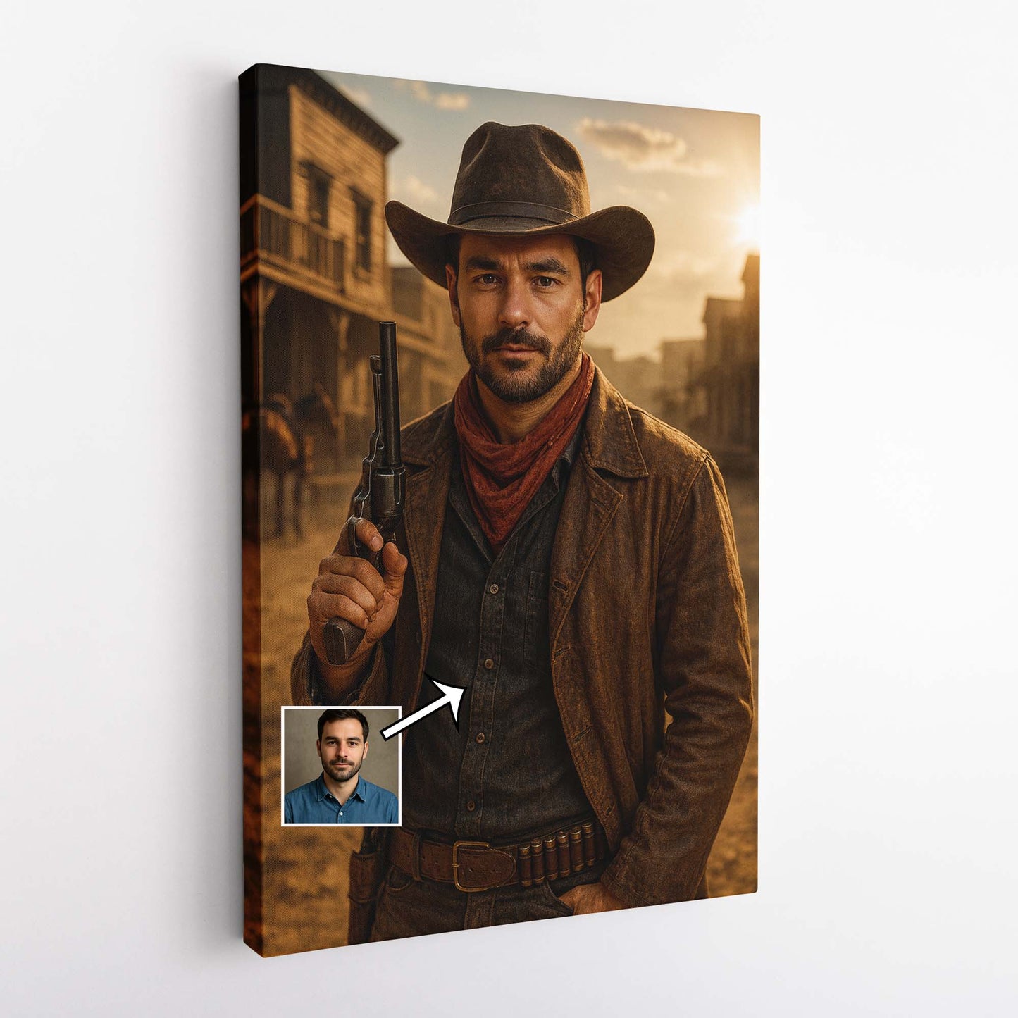 Personalised Cowboy Portrait | Custom Wild West Framed Canvas Art