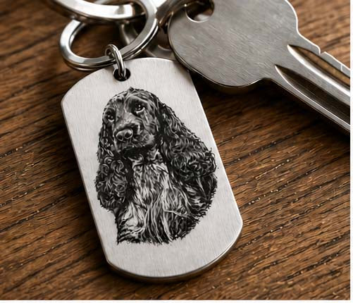 Personalised Engraved Photo Keyring – Custom Pet Portrait Stainless Steel Keyring – Dog Memorial Gift – Cat Photo Keyring – Personalised Pet Keepsake