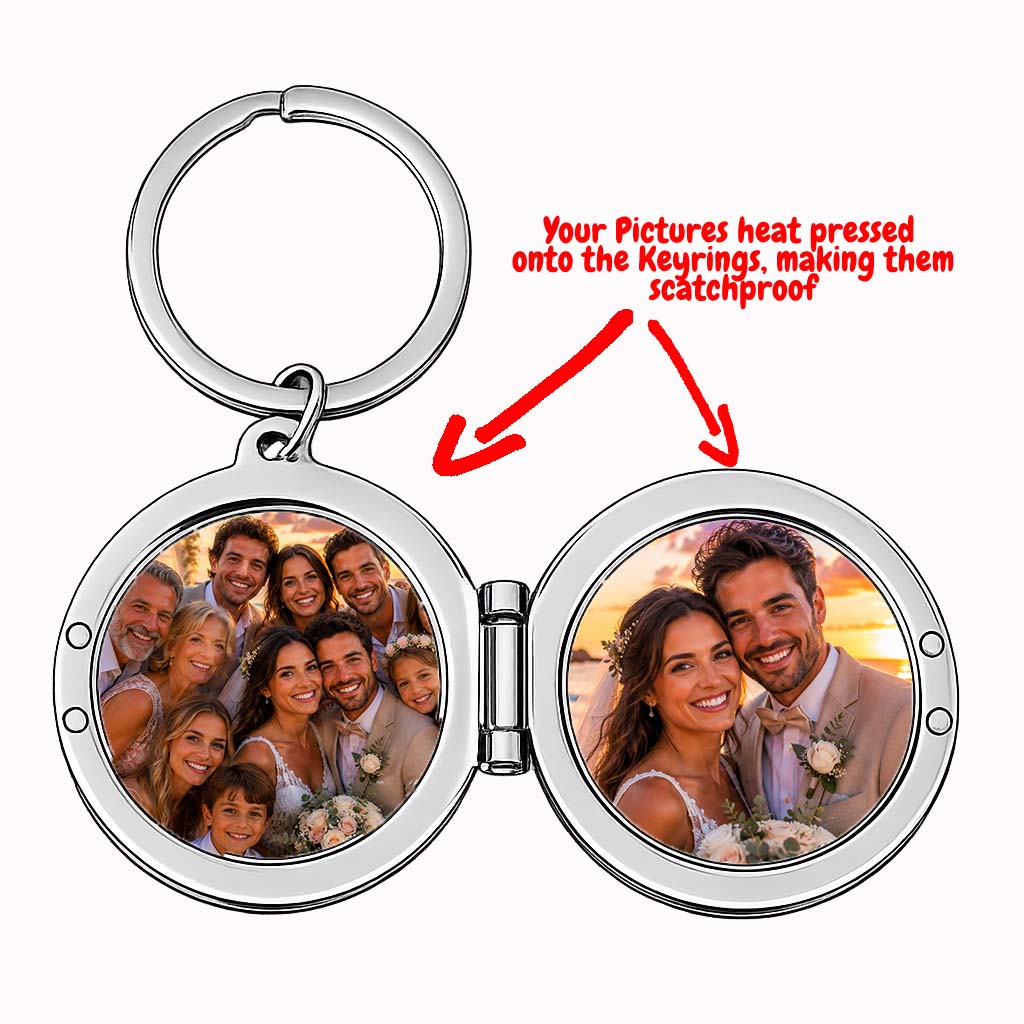 Personalised Photo Locket Keyring with Custom Calendar Date | Two Photo Stainless Steel Memory Keyring | Wedding Anniversary Memorial Gift
