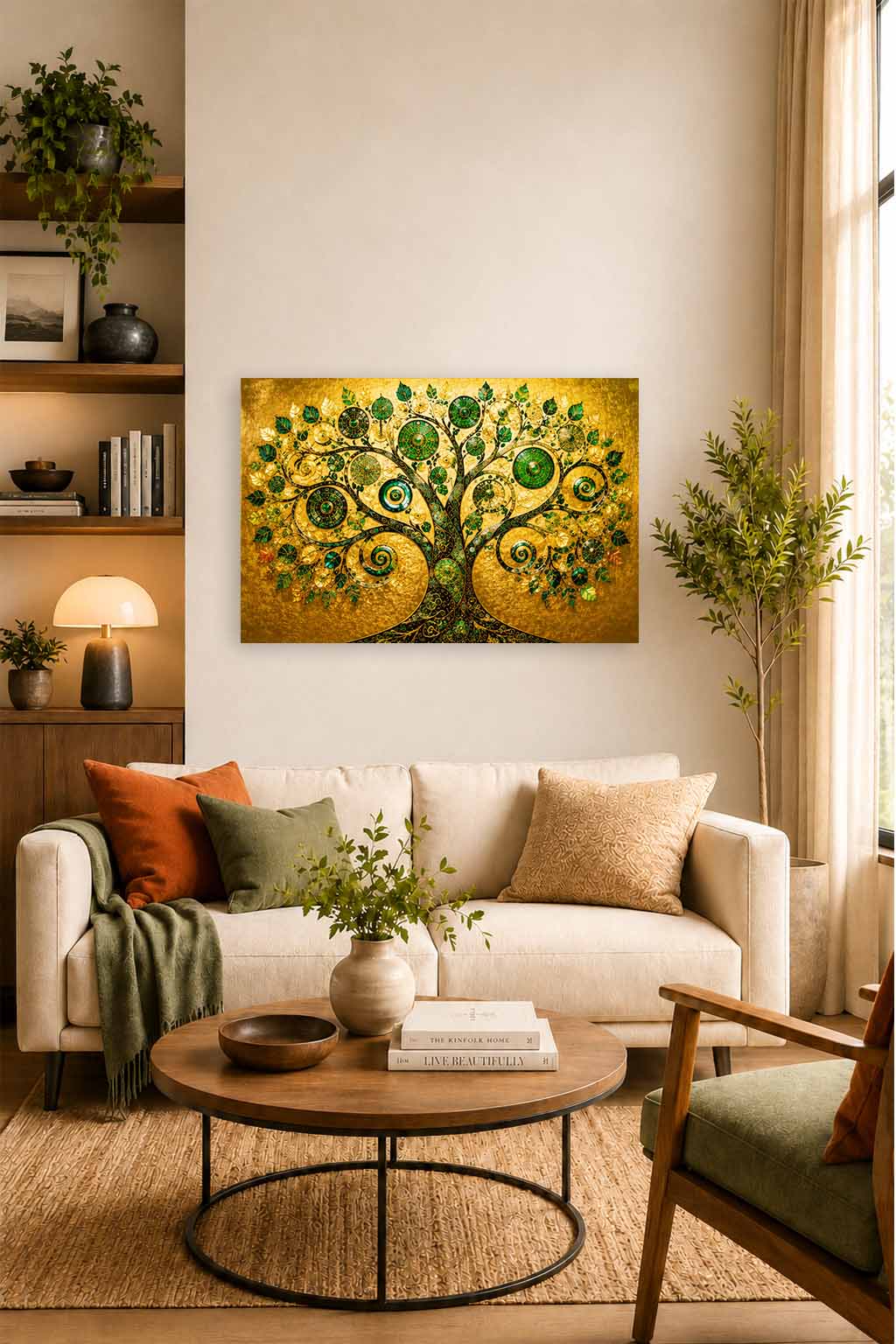 Emerald and Gold Abstract Framed Canvas Wall Art | Luxury Modern Canvas Print