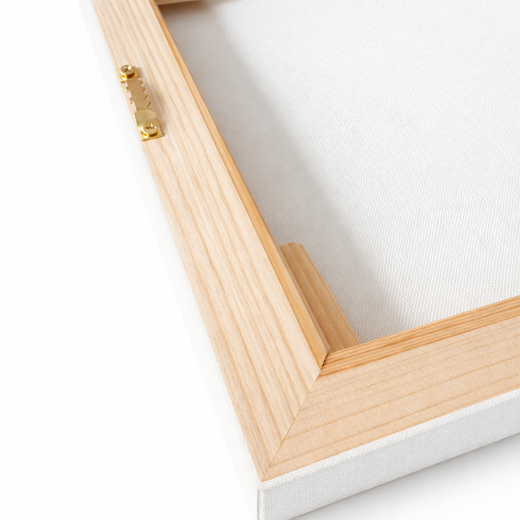 Close-up of a wooden picture frame with a white mat on a white background