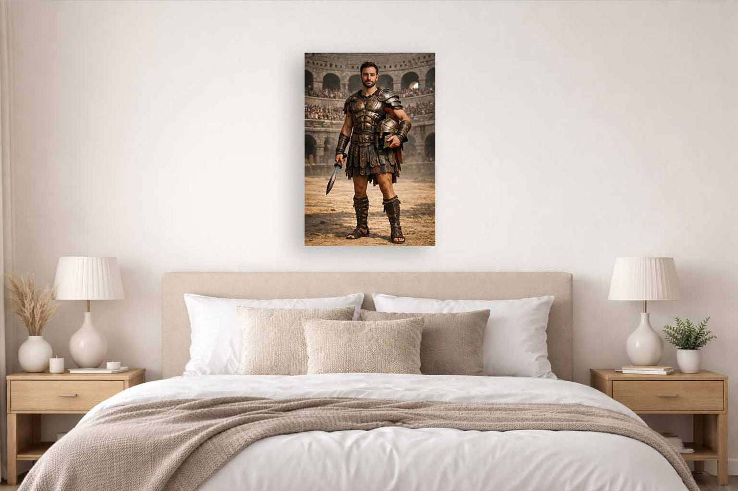Personalised Roman Gladiator Portrait Canvas – Custom Photo Gladiator Warrior Wall Art