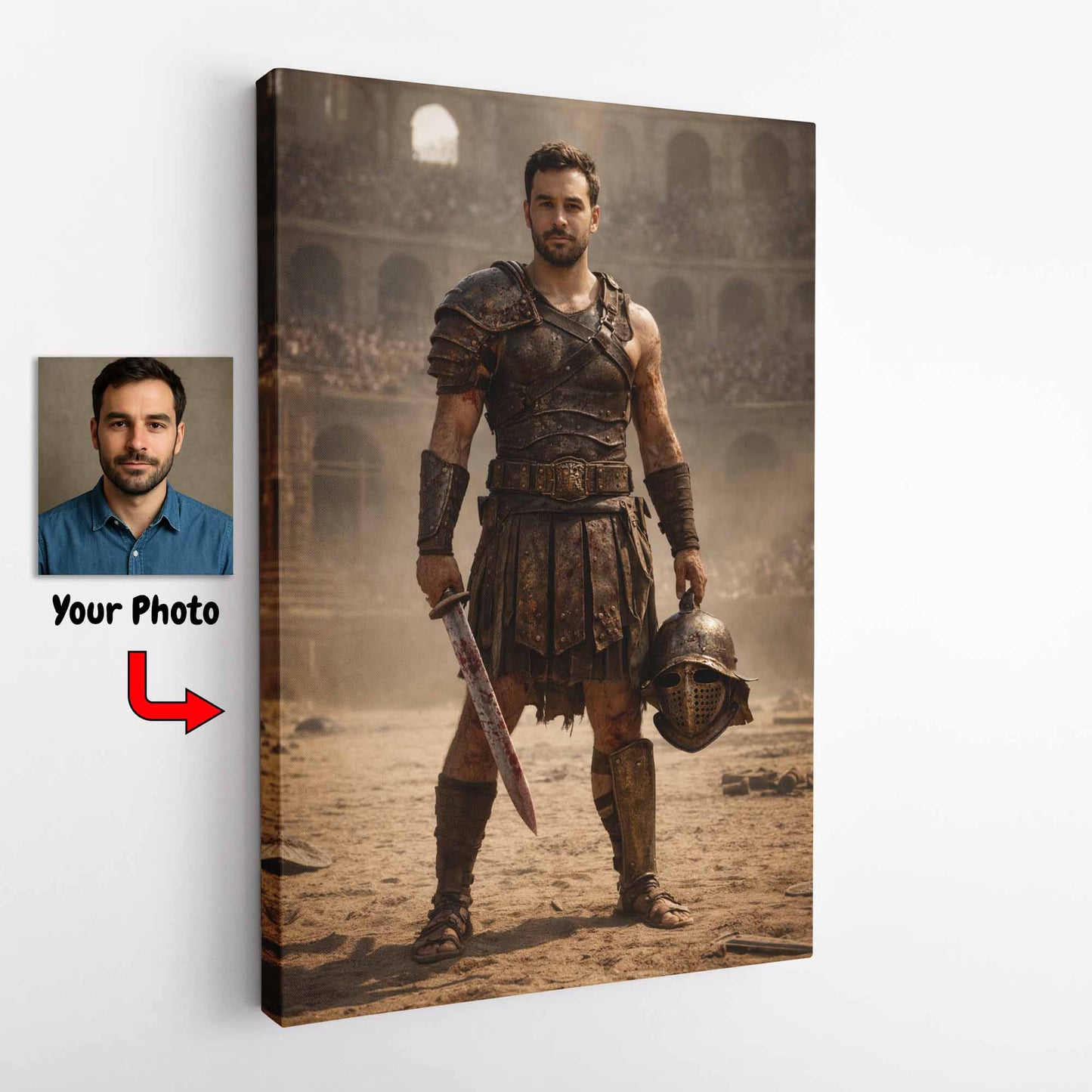 Custom Roman Gladiator Portrait from Photo on Premium Canvas