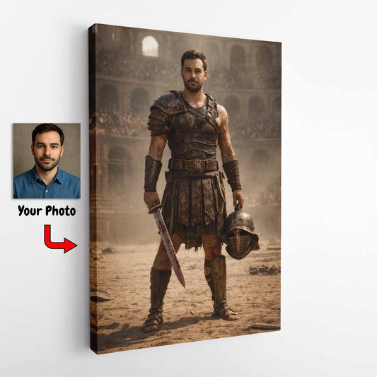 Custom Roman Gladiator Portrait from Photo on Premium Canvas
