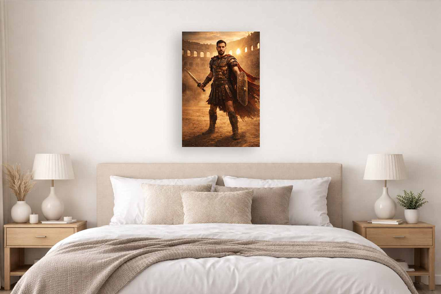 Personalised Roman Gladiator Portrait Canvas – Custom Photo Gladiator Warrior Wall Art