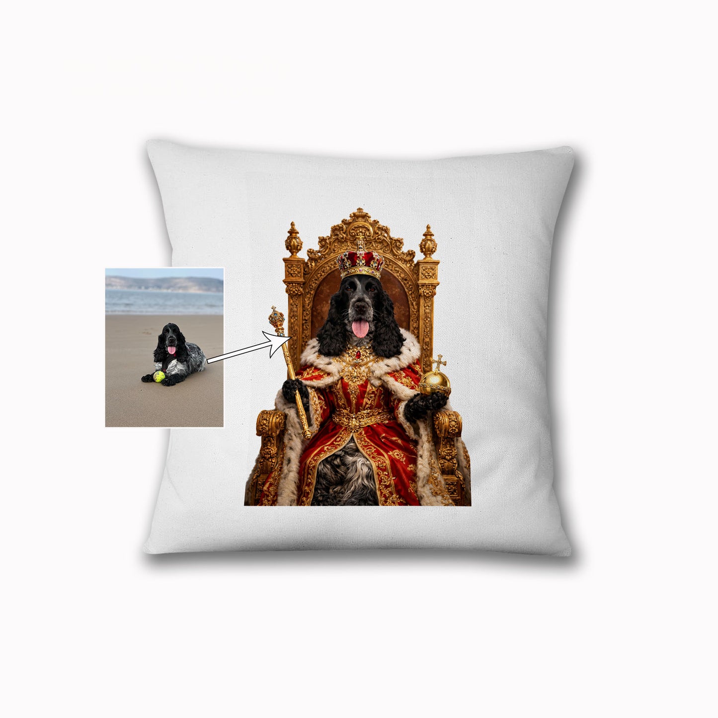 Personalised Royal Pet Cushion – Turn Your Dog Cat or Pet into a King or Queen