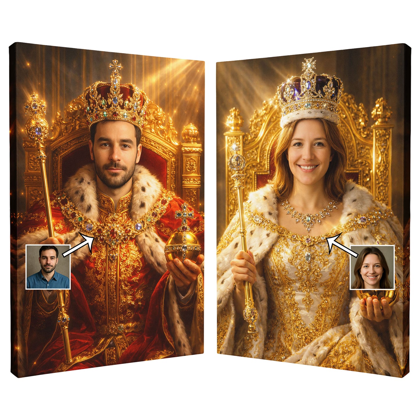 Personalised Cinematic Royal King or Queen Portrait on Canvas – Custom Picture to Royalty, Frame-Wrapped Print