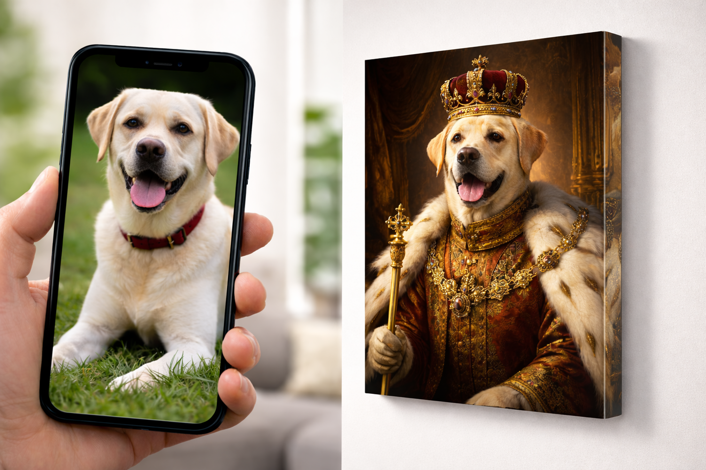 Personalised Royal Dog Cat Pet Portrait from Picture Photo – Custom Canvas