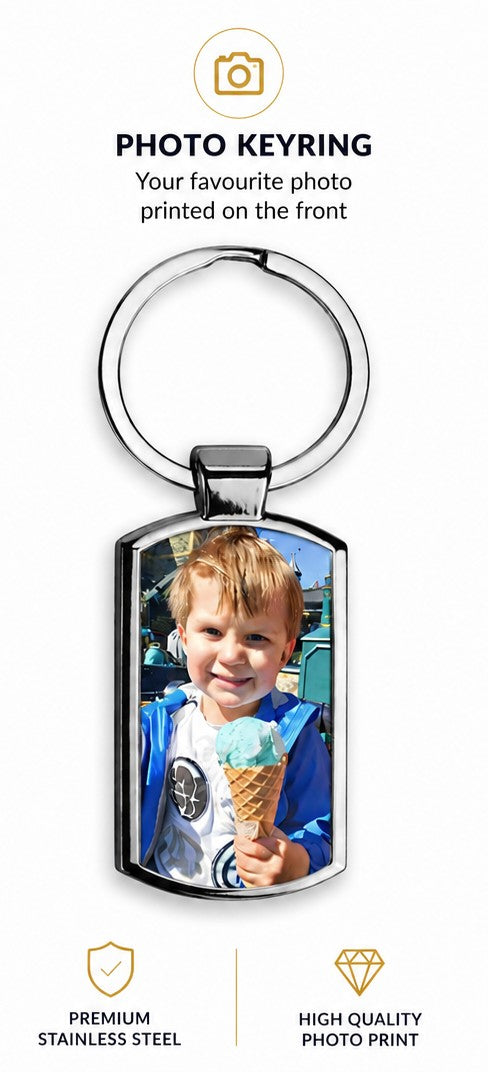 Personalised Photo Keyring | Custom Picture Keyring | Stainless Steel Gift with Optional Engraving
