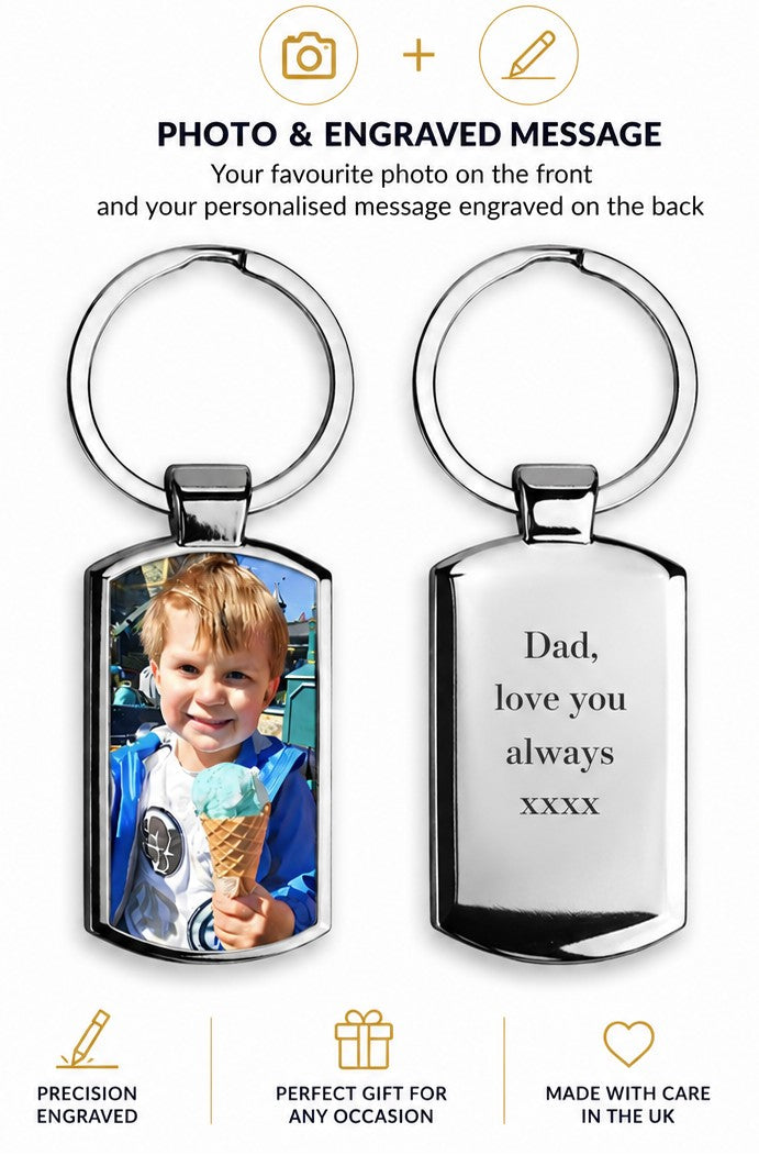 Personalised Photo Keyring | Custom Picture Keyring | Stainless Steel Gift with Optional Engraving