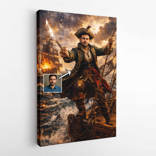 Personalised Pirate Portrait Canvas | Custom Photo to Pirate Admiral Artwork