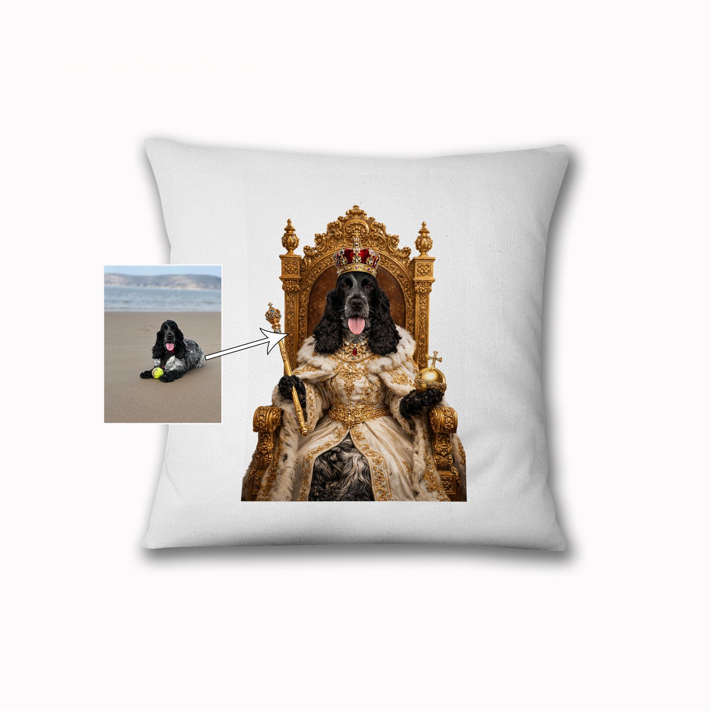 Personalised Royal Pet Cushion – Turn Your Dog Cat or Pet into a King or Queen