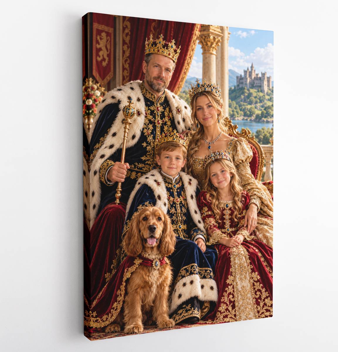 Personalised King Queen and children family portrait on canvas