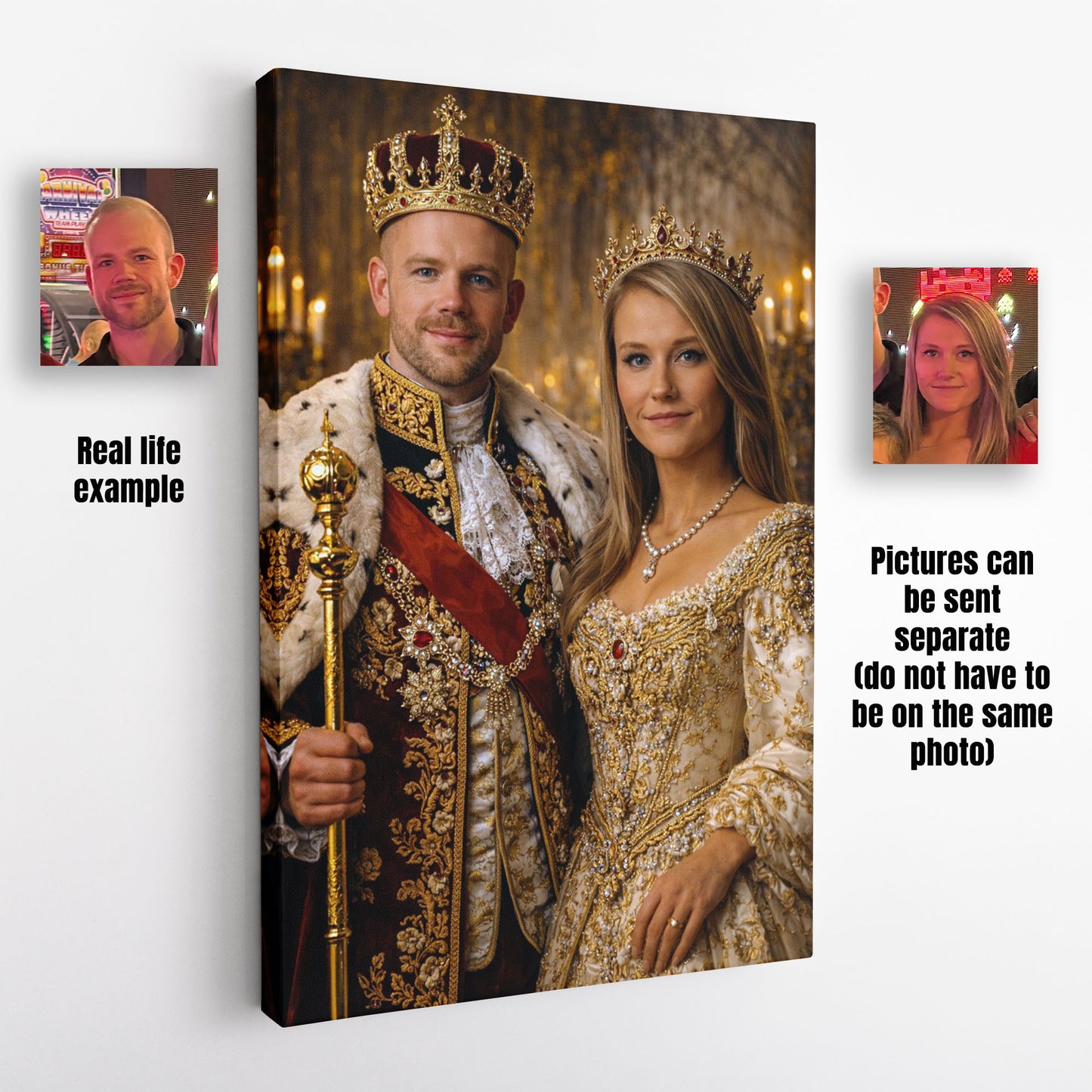 Personalised Cinematic Royal Couples Portrait on Canvas – Custom Picture to Royalty, Frame-Wrapped Print