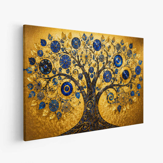 Blue Sapphire Tree of Life Framed Canvas Wall Art | Luxury Gold Abstract Canvas Print