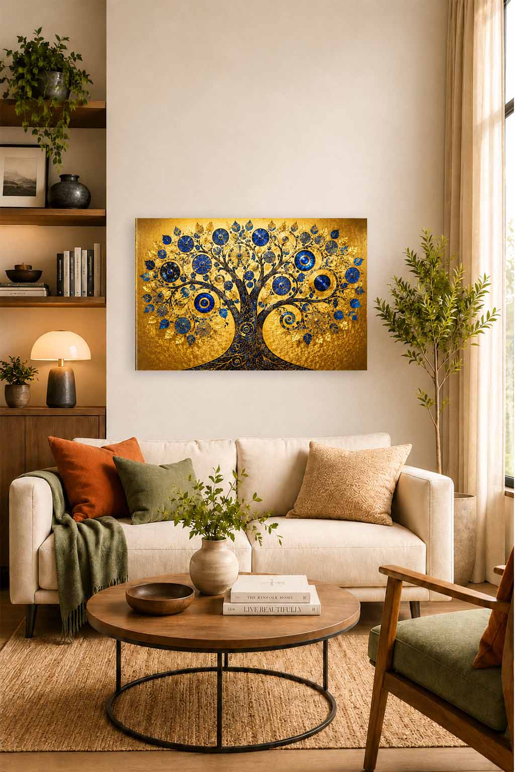 Blue Sapphire Tree of Life Framed Canvas Wall Art | Luxury Gold Abstract Canvas Print