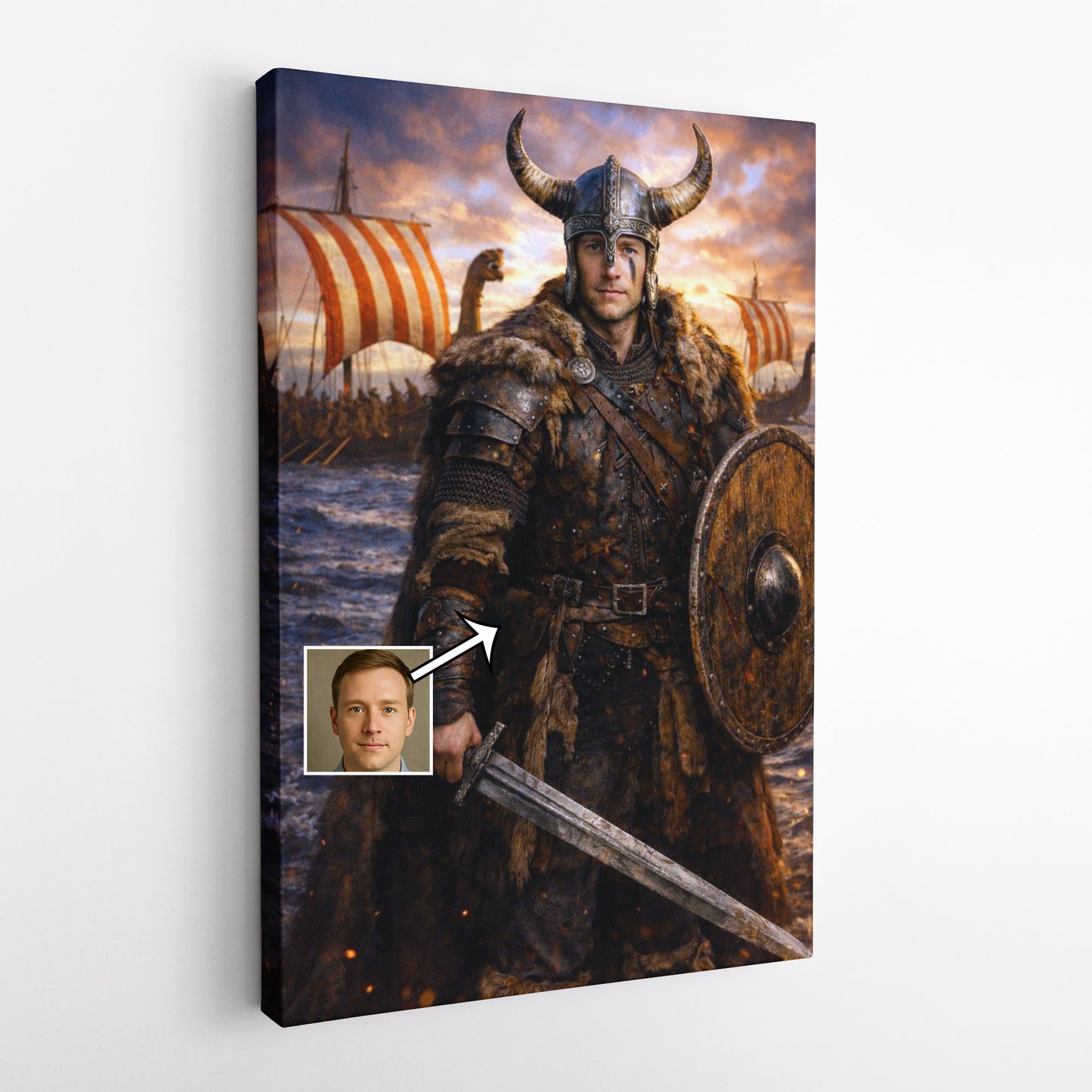 Personalised Viking Warrior Portrait | Custom Photo to Canvas