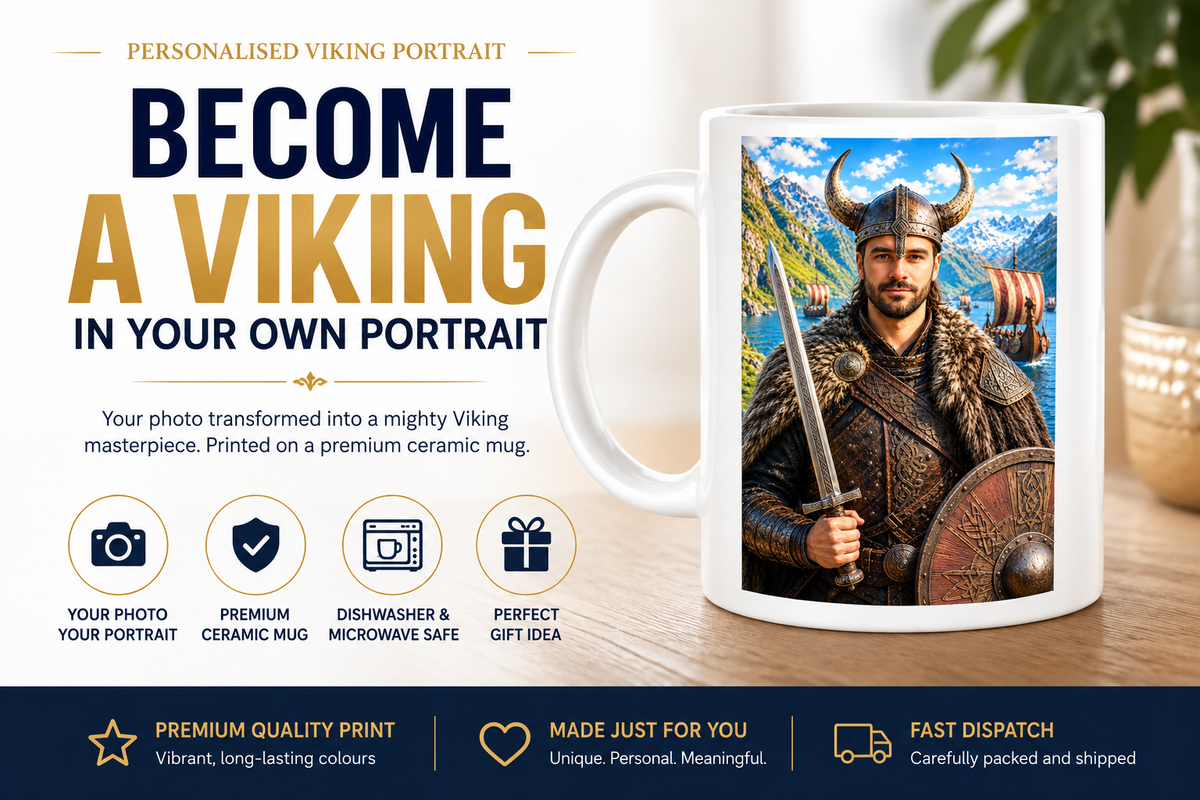 Personalised Viking Portrait Mug – Custom 11oz Ceramic Gift for Him Her