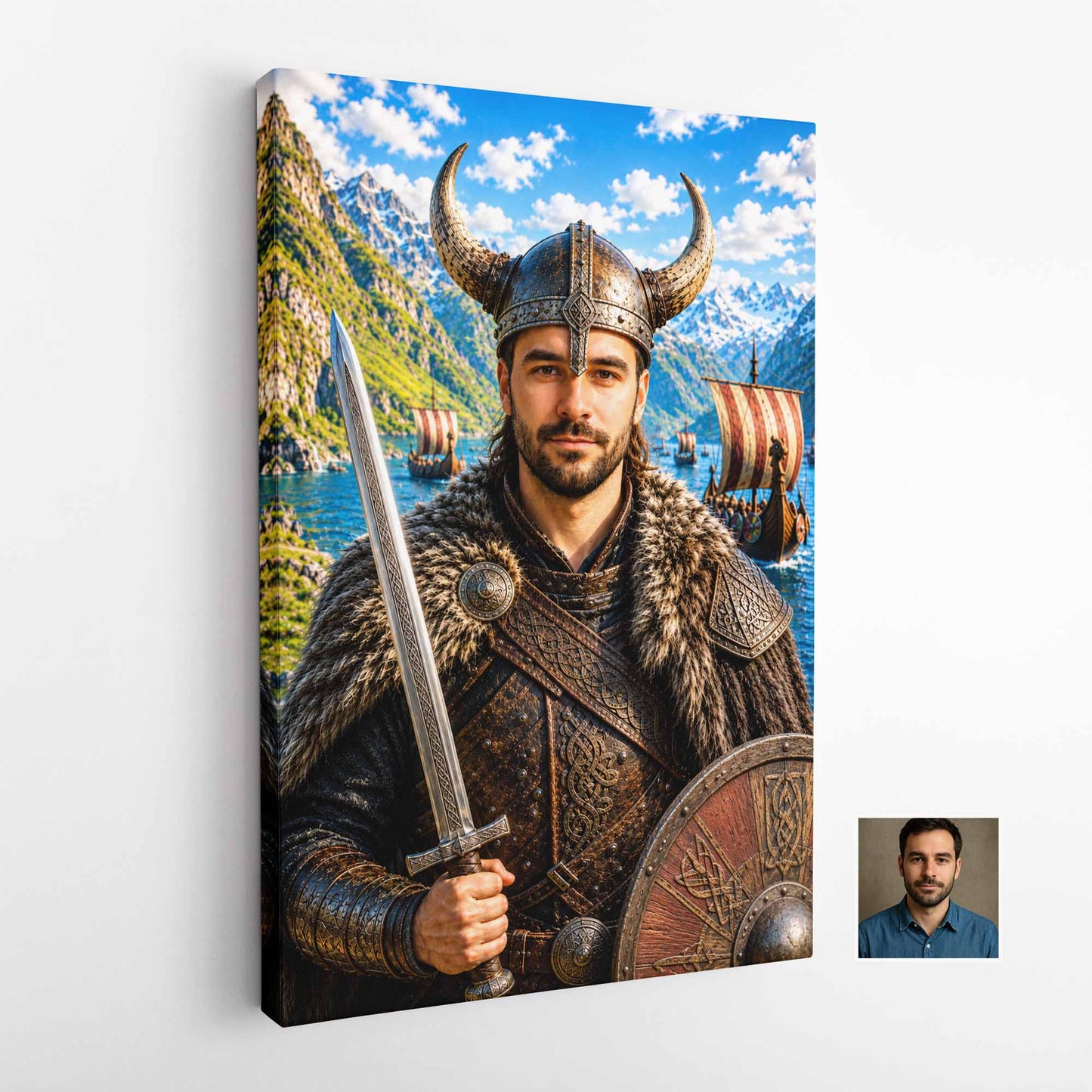 Personalised Viking Warrior Portrait | Custom Photo to Canvas