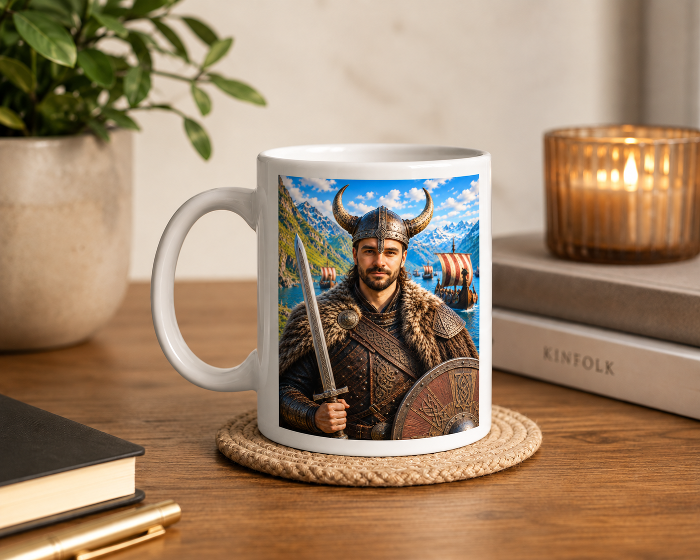 Personalised Viking Portrait Mug – Custom 11oz Ceramic Gift for Him Her