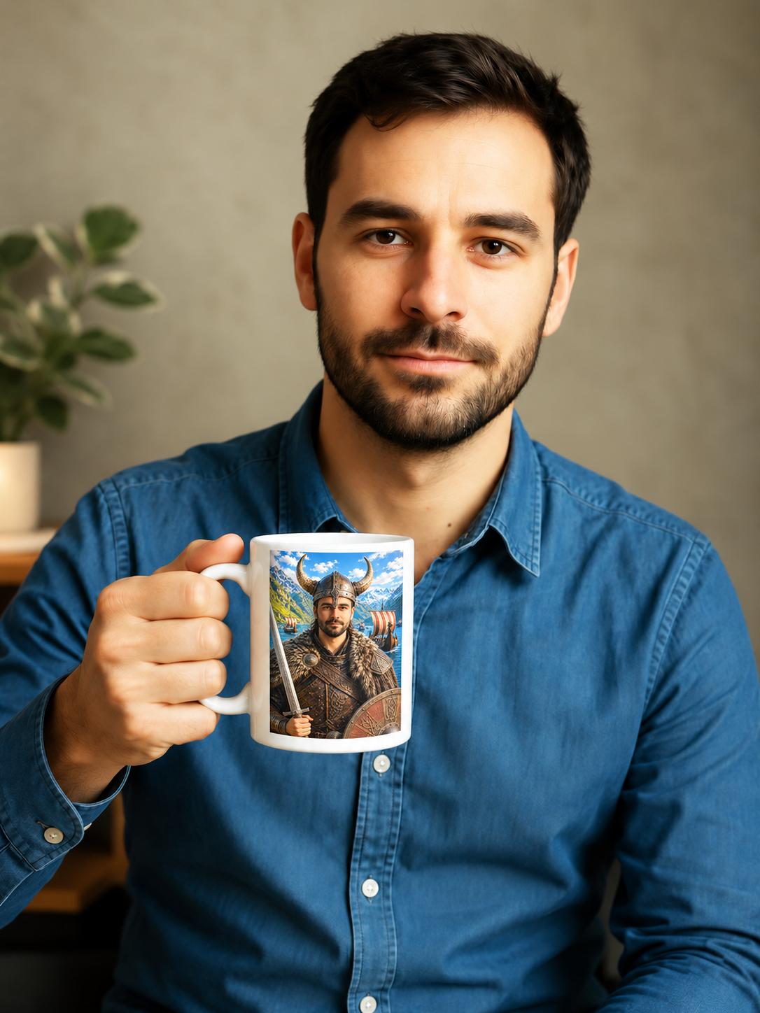 Personalised Viking Portrait Mug – Custom 11oz Ceramic Gift for Him Her