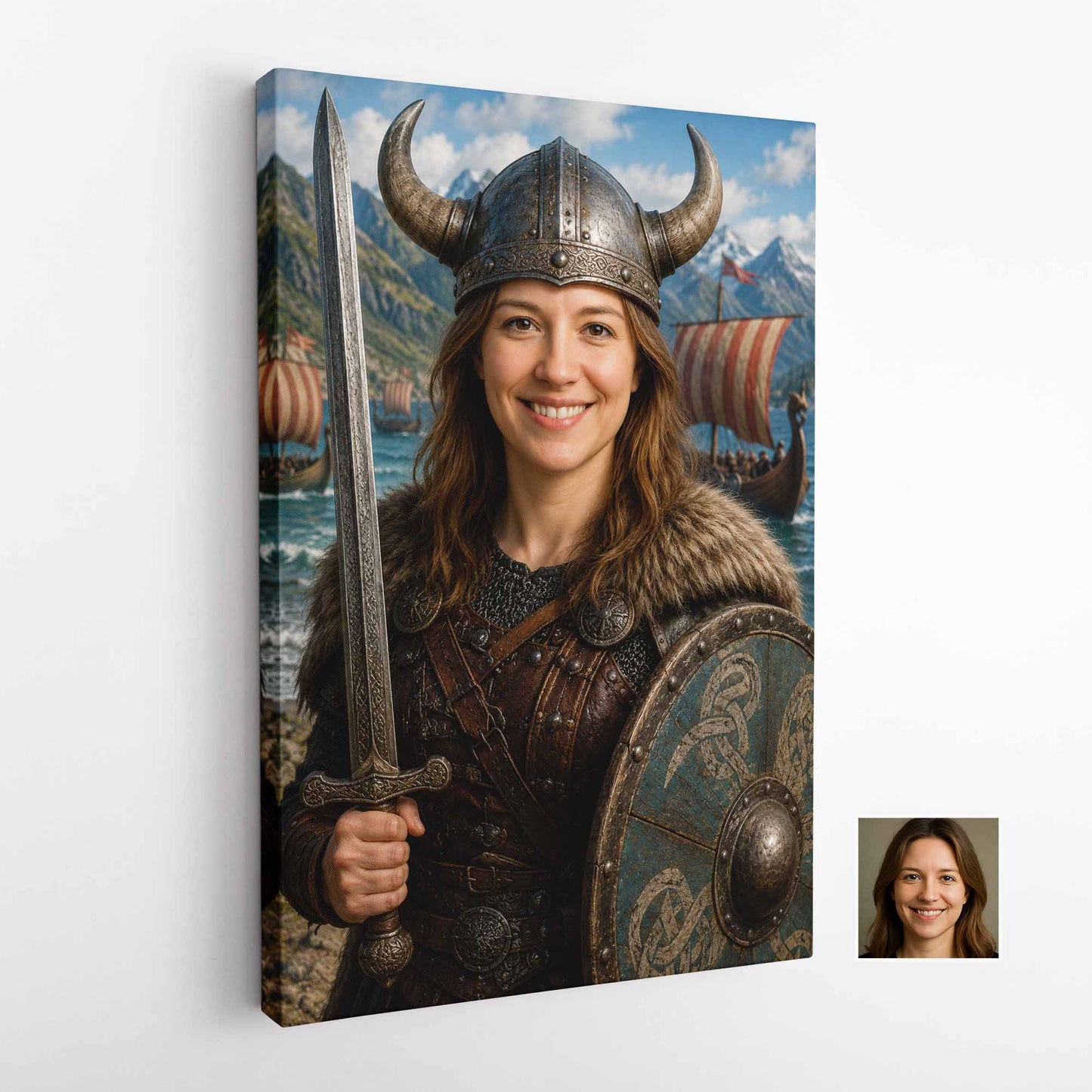 Personalised Viking Warrior Portrait | Custom Photo to Canvas