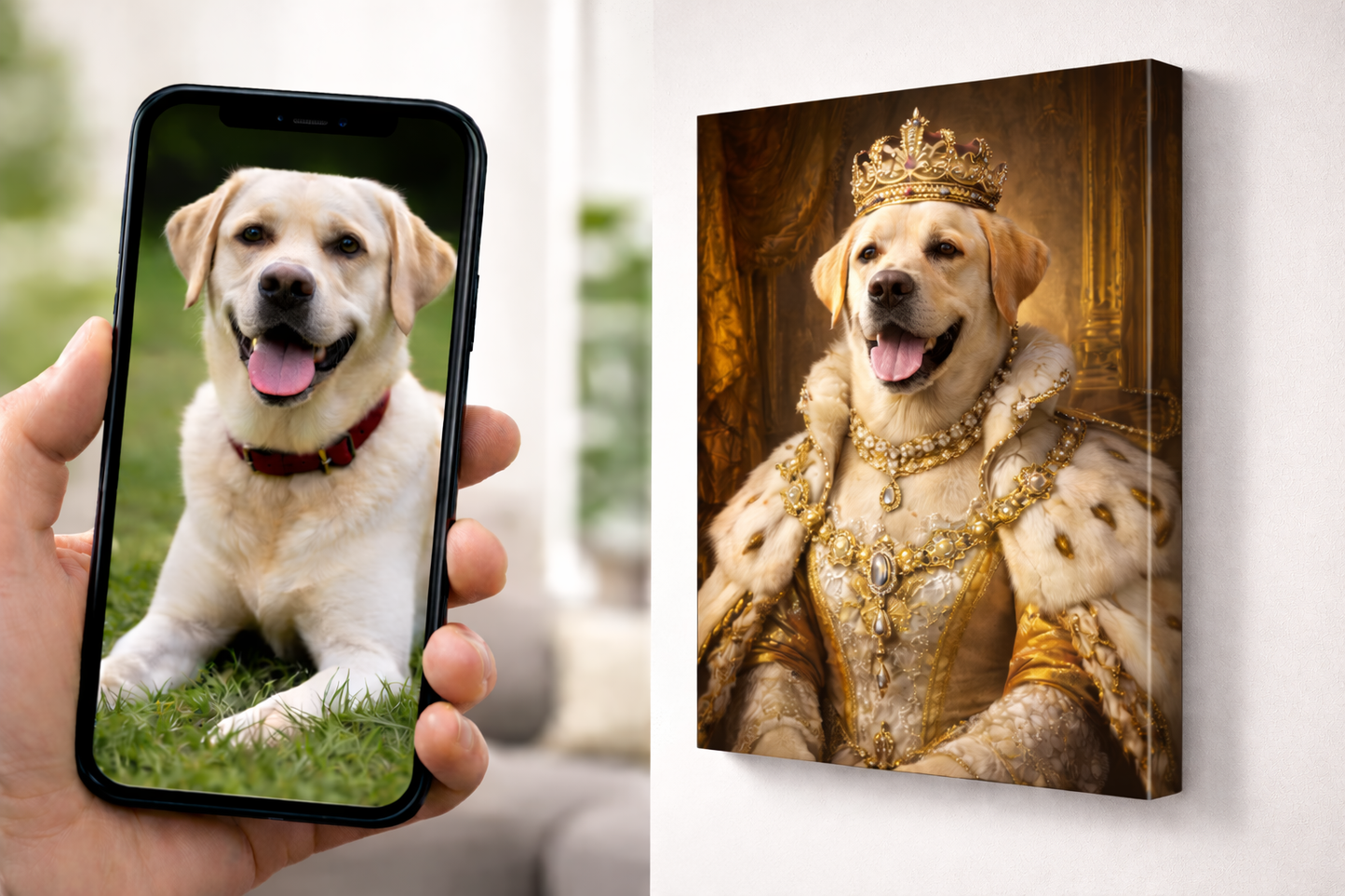 Personalised Royal Dog Cat Pet Portrait from Picture Photo – Custom Canvas